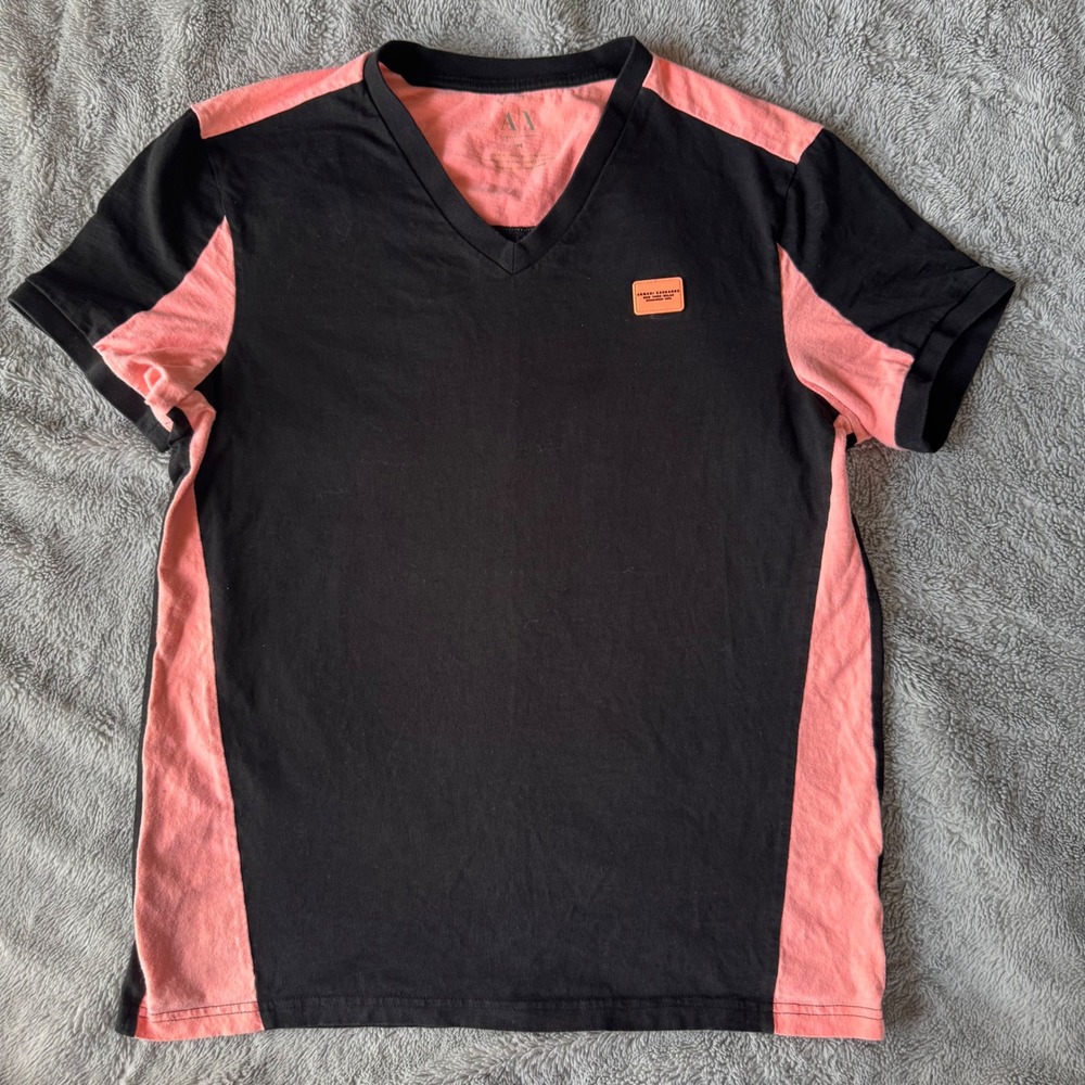 Armani Exchange Colorblock Tee Coral Pink Black Logo Patch Streetwear M